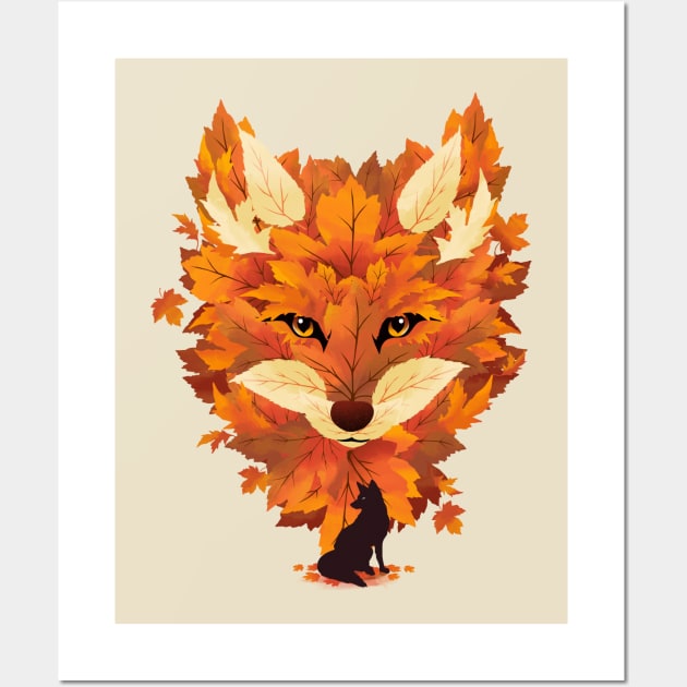 Red Fox and The Autumn Leaves Wall Art by DANDINGEROZZ
